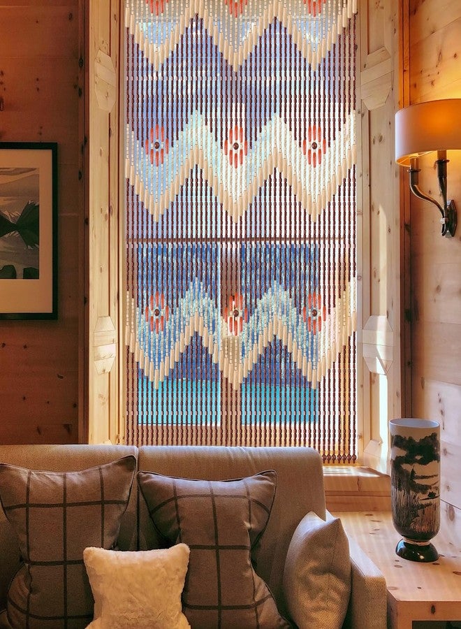 ANMINY Natural Wood Bamboo Beaded Curtain Wooden Hanging Room Divider Decorative Handmade Door Bead String Curtains Wall Panel Blinds for Doorway Restaurant Home Decor 35" by 76" - Wave Flower - Image 2